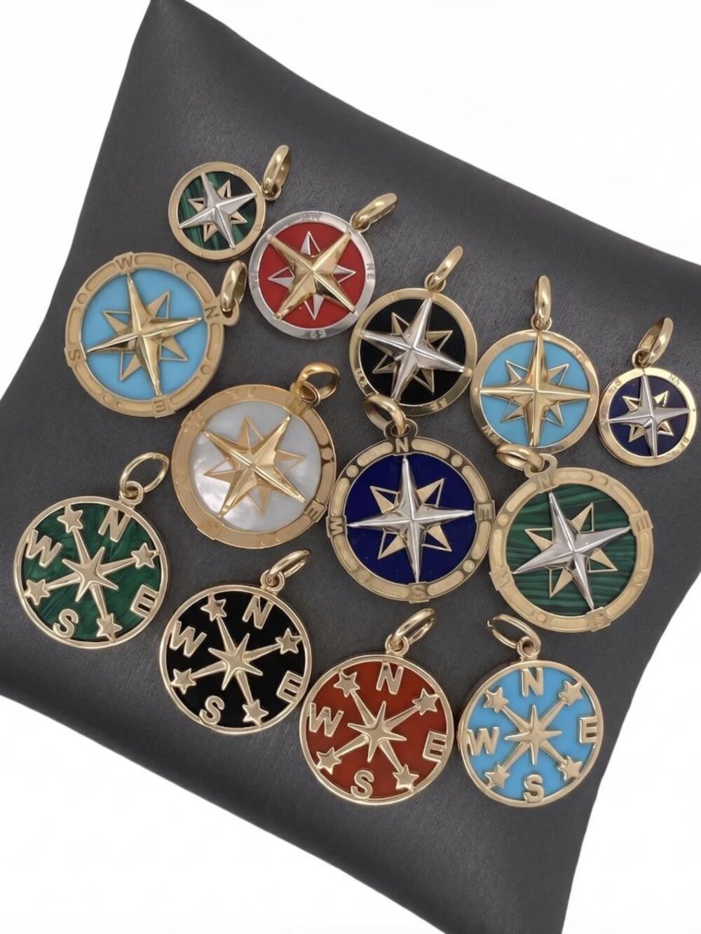 14k yellow gold White Mother of Pearl compass charm